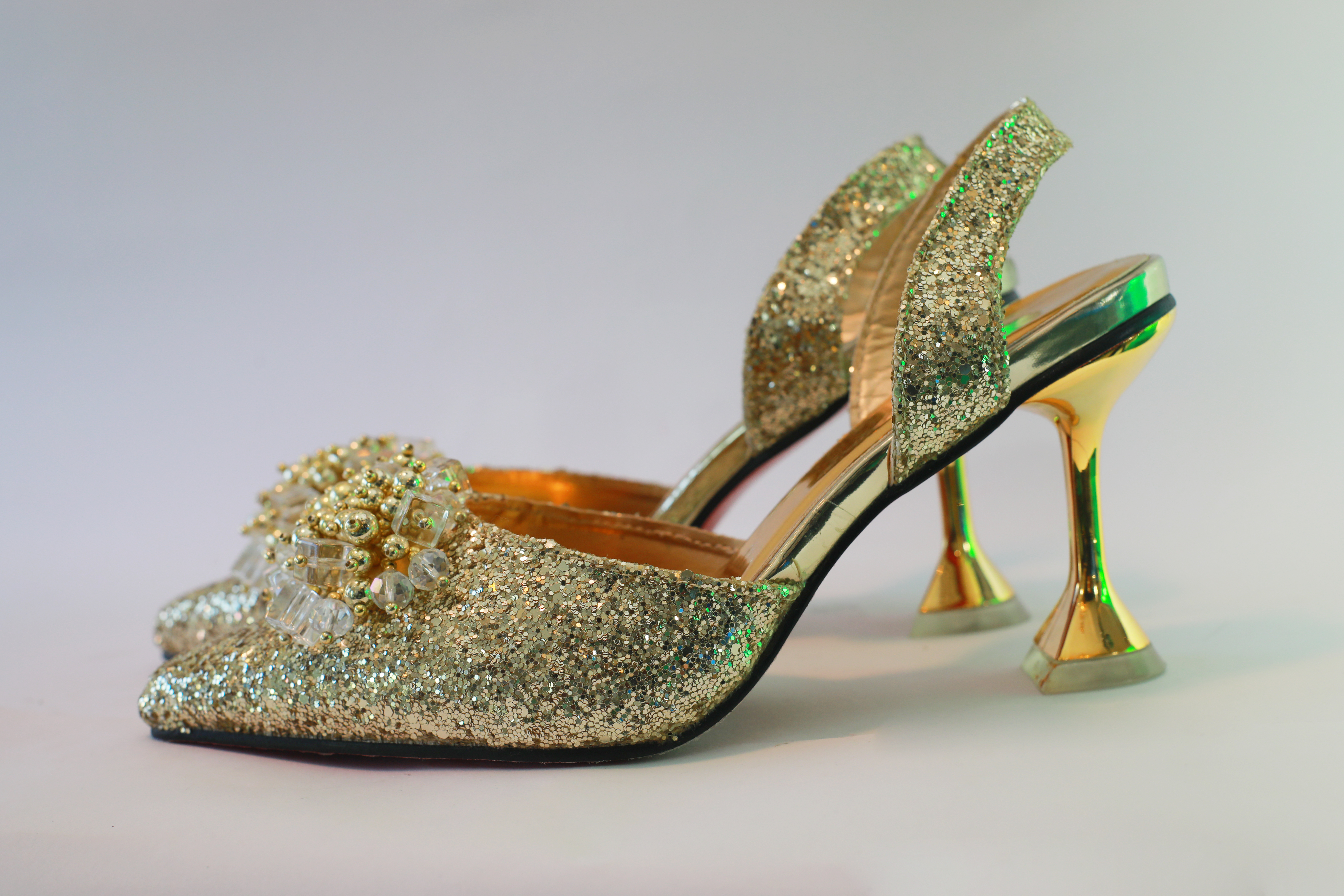 Melina Pencil Mouth Sandal – Gold Crystal Edition 