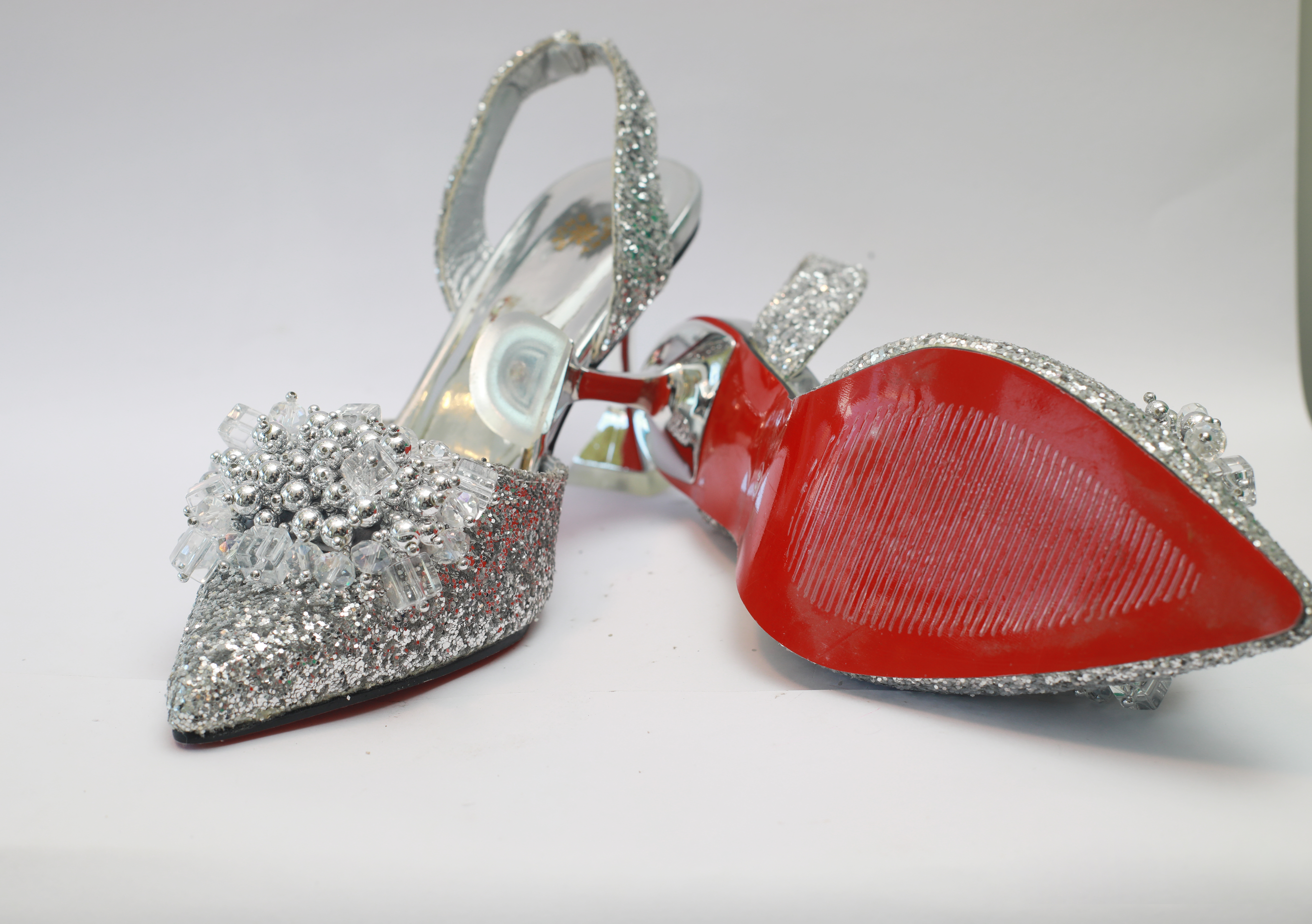 Melina Pencil Mouth Sandal – Silver Crystal Edition 